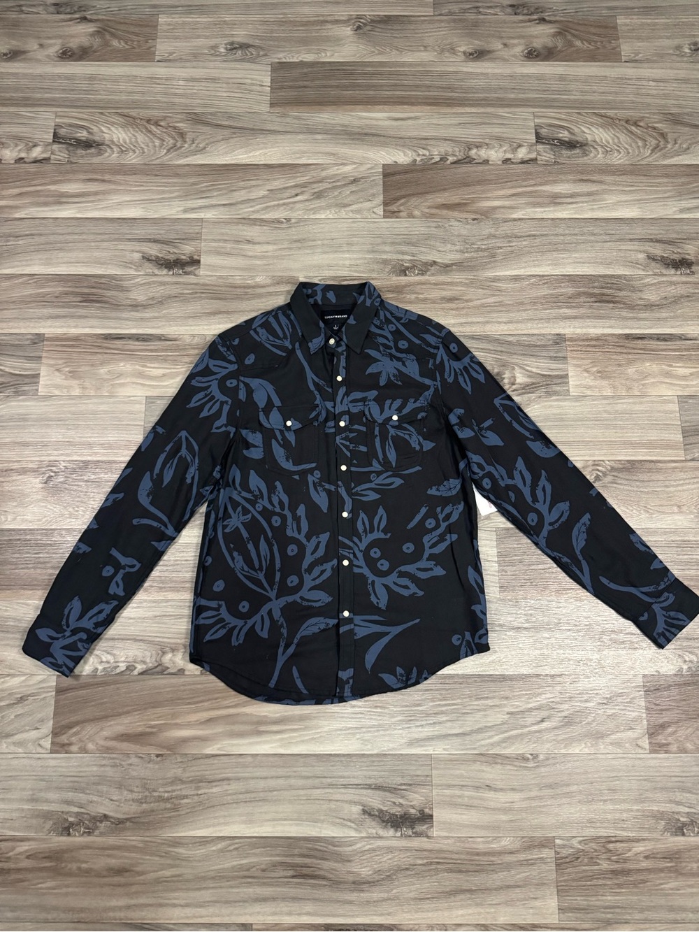 NWT Lucky Brand Men's Print Western Button Up in Black Floral Sz Small